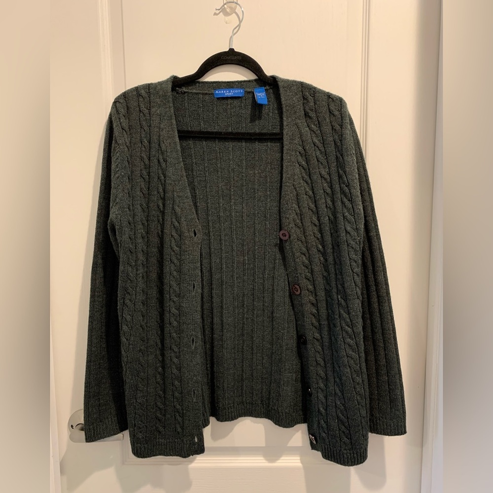 Karen Scott Size Small Gray Cardigan Button Down Long Sleeve Sweater Fall